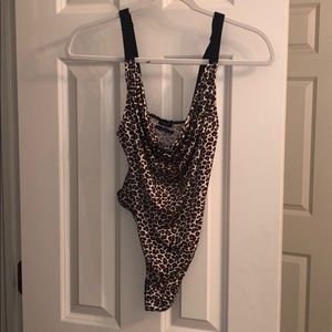 Out From Under Cheetah Print Cowl Neck Bodysuit